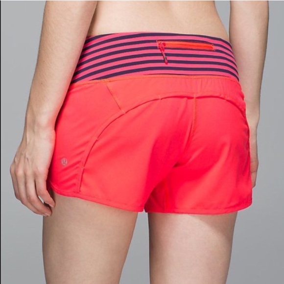 Lululemon Run Orange/Pink Navy Stripe Speed Shorts - Picture 1 of 8